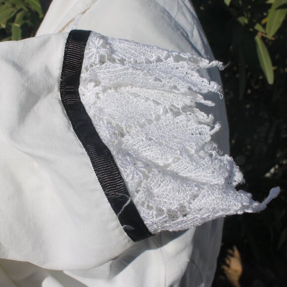 ALL THAT JAZZY MATERNITY BLACK WHITE BLOUSE SIZE MEDIUM L/S LACE TRIM VTG - Picture 9 of 12